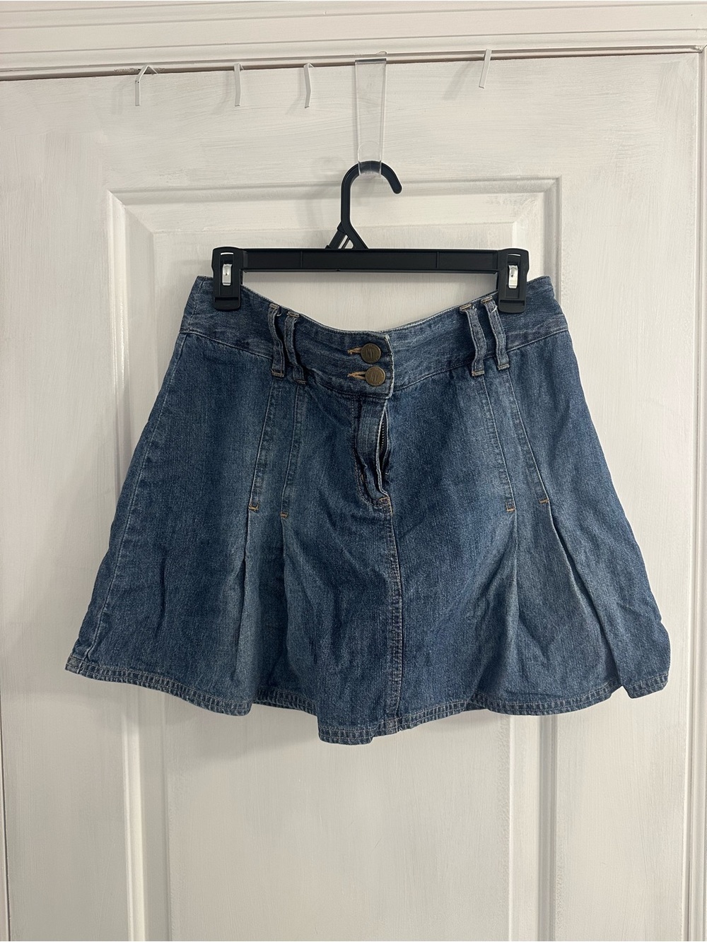 Blue Denim Skirt - Women's Flared pleated denim mini Mini